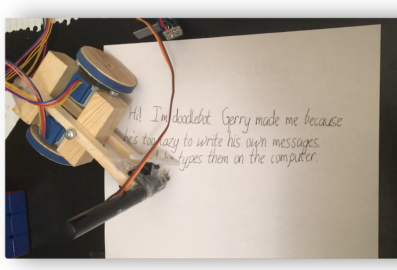 doodlebot in the middle of writing a message