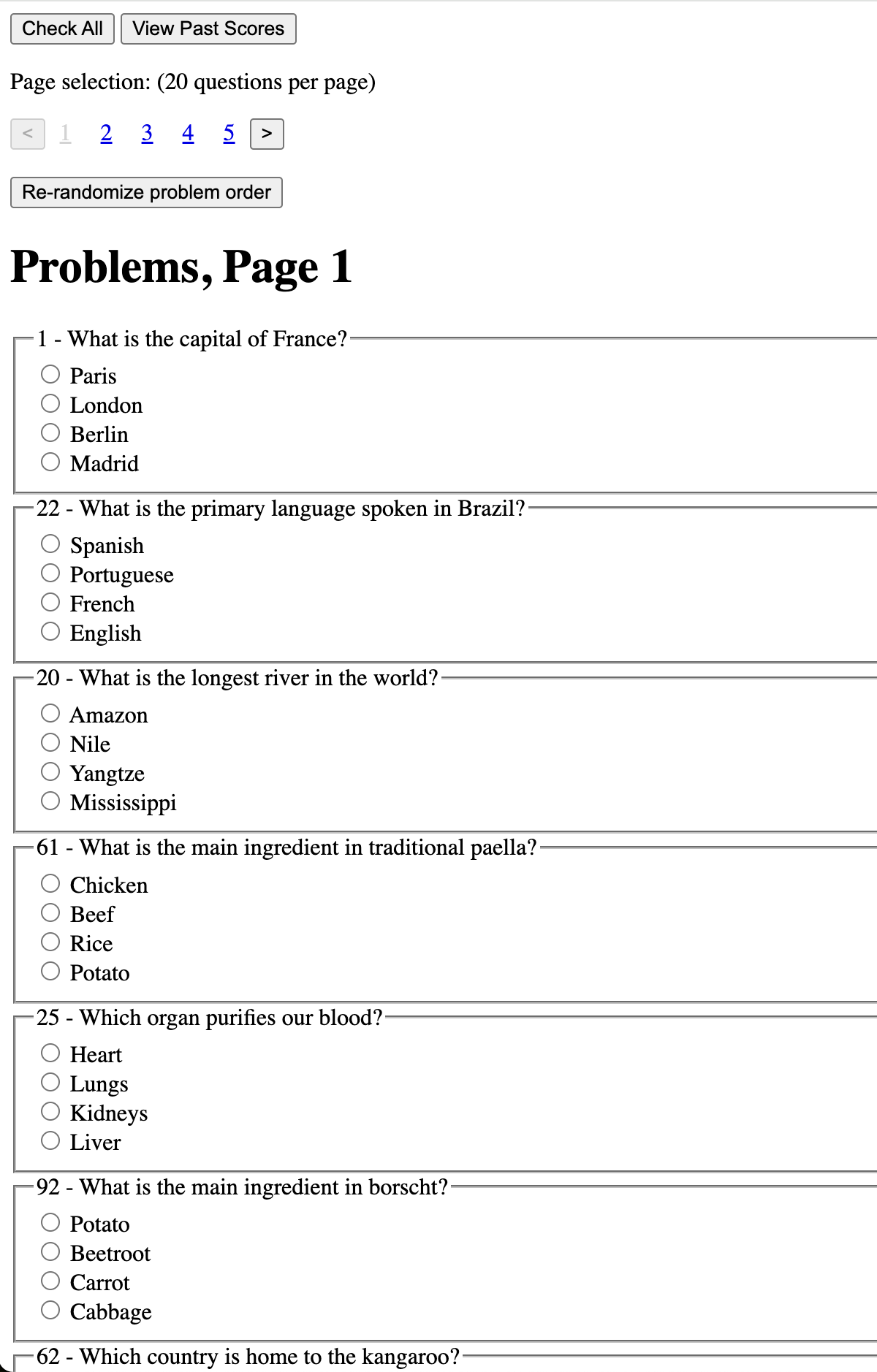 Problems page showing some problems, ungraded